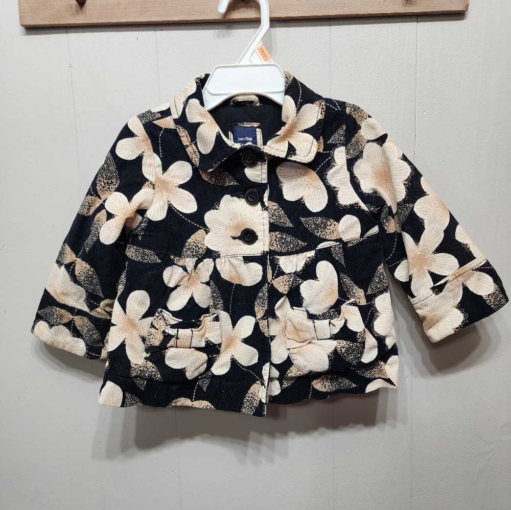 Baby‎ Gap Jacket 18 - 24 Months Button Front Corduroy Floral Black Cream B974